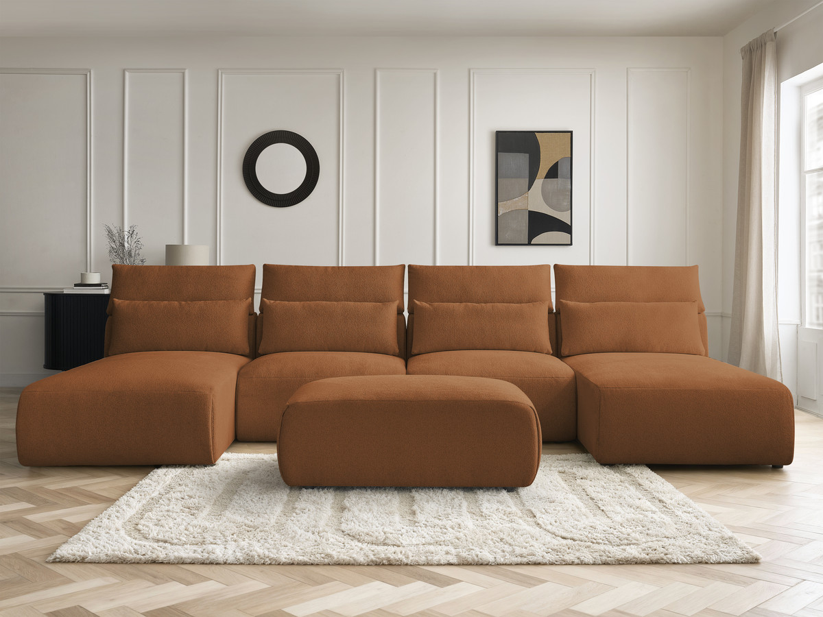 Bobochic Jana Wohnlandschaft mit kleinem Pouf Melange-Stoff Orange