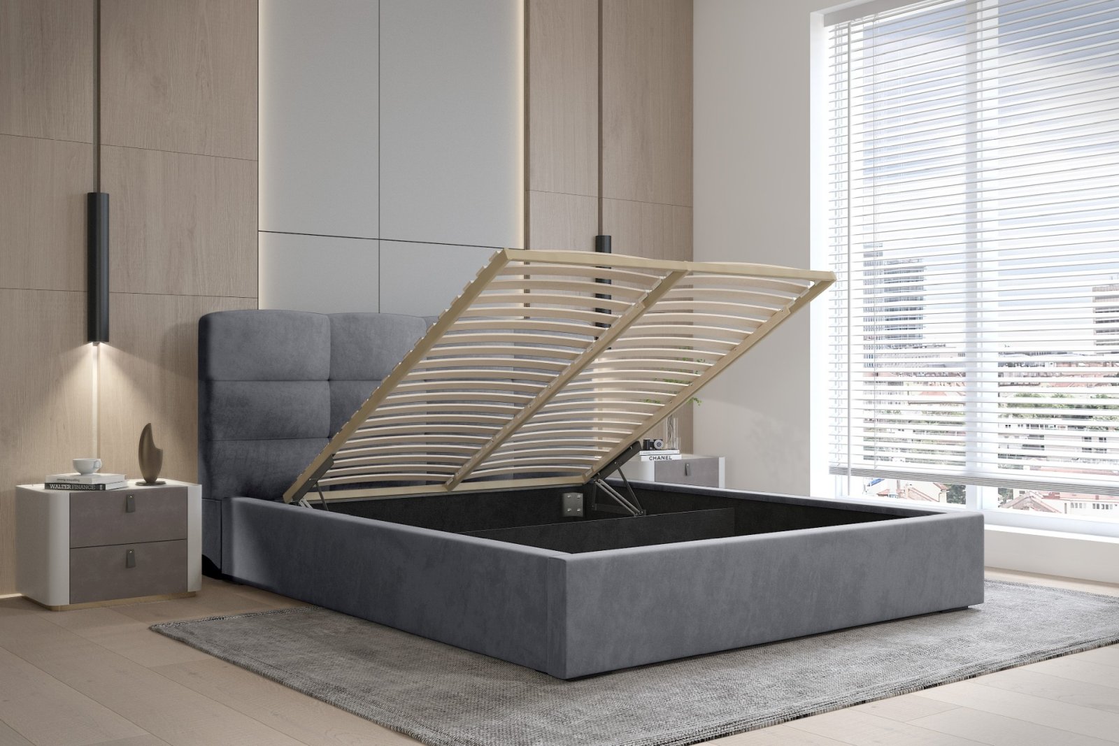 Polsterbett Navo Samtstoff 180x200 mit Holzrahmen Macau Ash