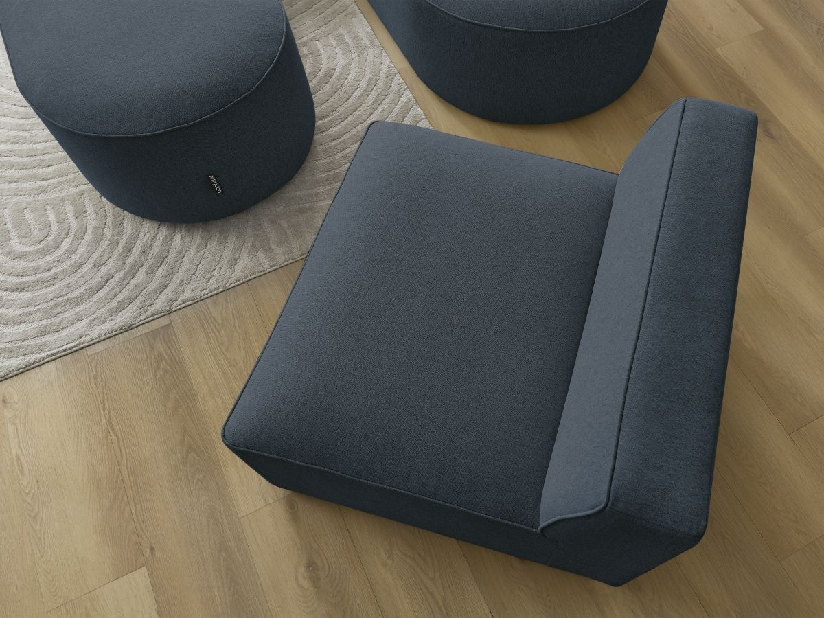 Bobochic Rousseau Ecksofa mit Sofamodul und Pouf Melange-Stoff Dunkelblau Ecke links