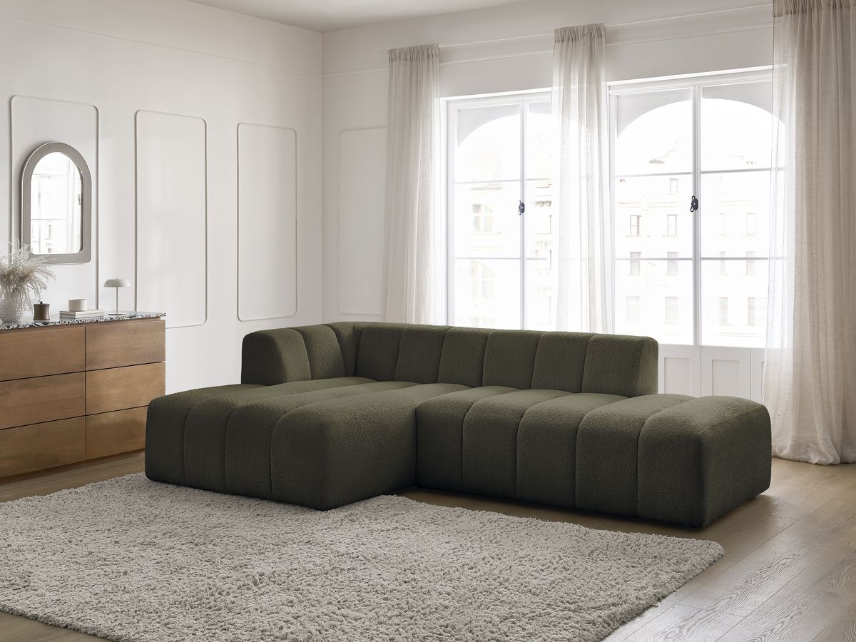 Bobochic Annecy Ecksofa Bouclé-Stoff Grün Ecke links