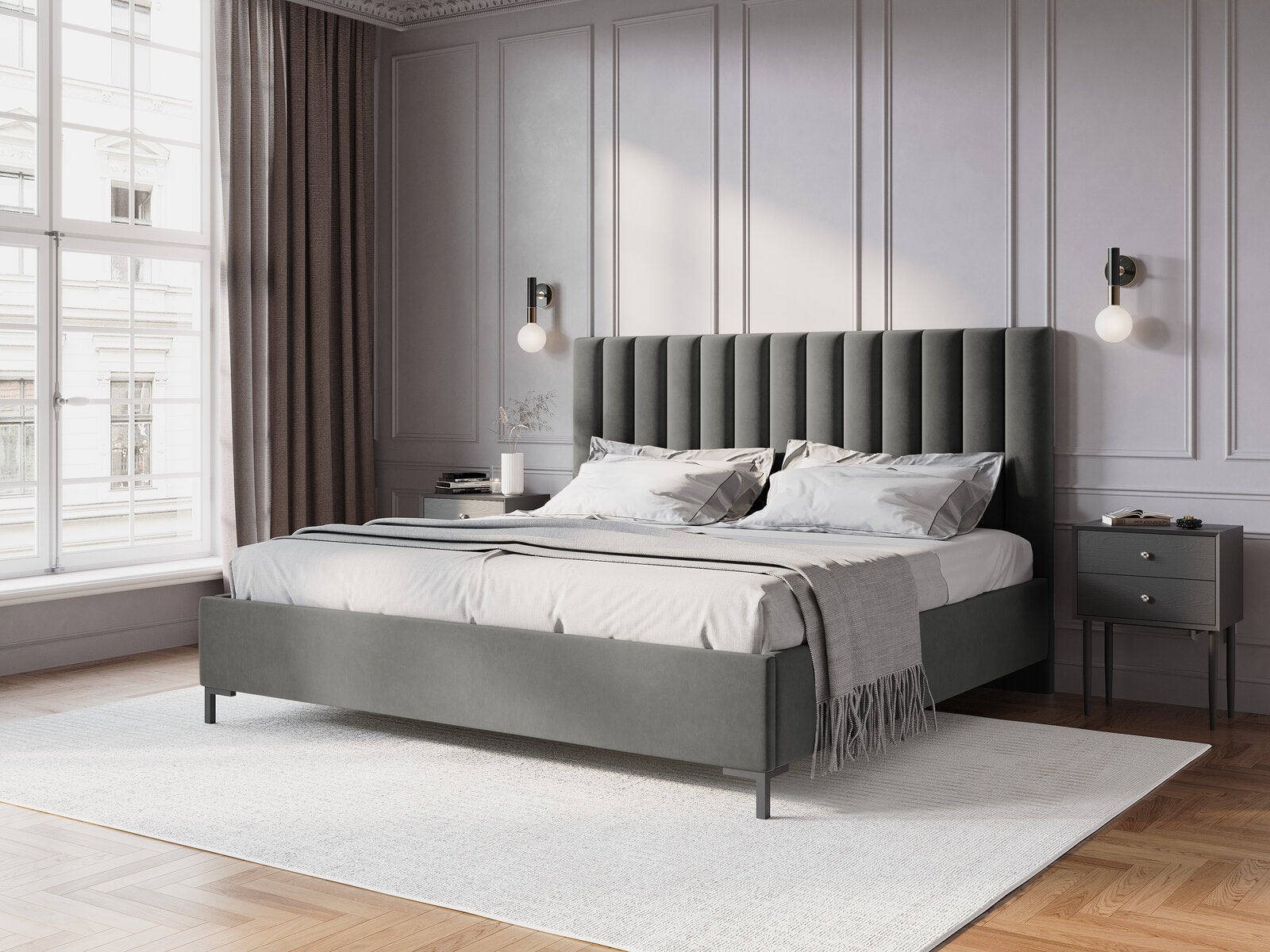 Micadoni Polsterbett Allison Samt Bluvel Hellgrau 140x200