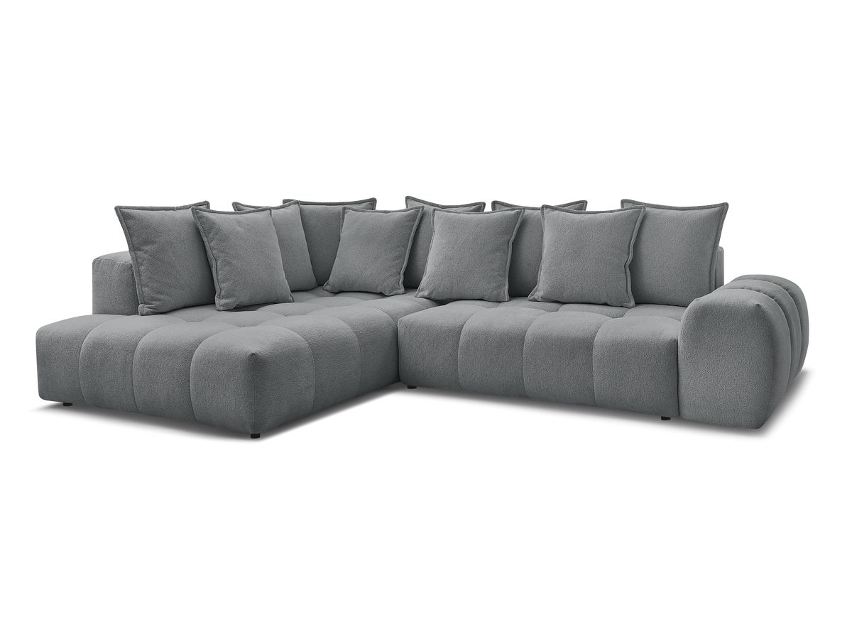 Bobochic Everest Ecksofa mit Schlaffunktion und Bettkasten 320 × 212 cm, 10 Kissen Melange-Stoff Dunkelgrau Ecke links