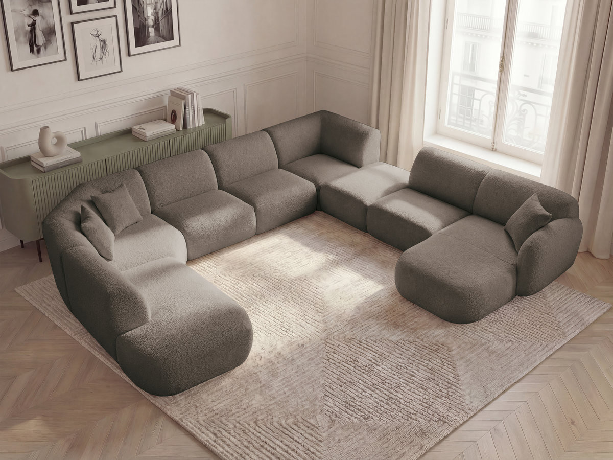 Bobochic Anda Wohnlandschaft mit Pouf 396 × 357 cm Chenille Taupe Ecke rechts