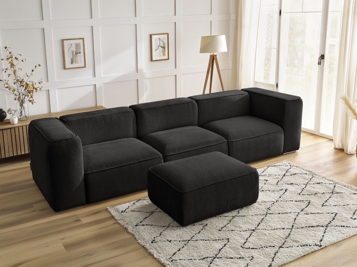 Bobochic Zephyr Sofa 4-Sitzer mit Pouf Strukturstoff Schwarz