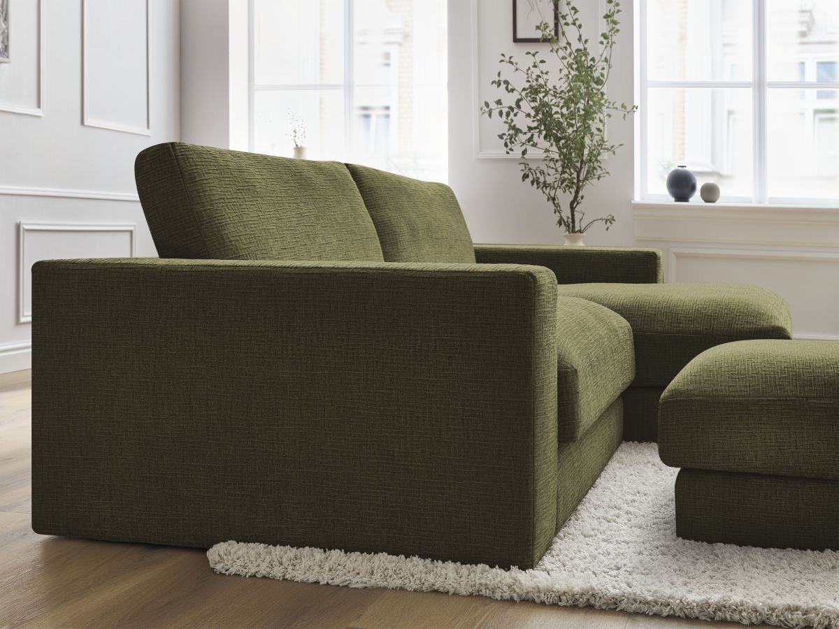 Bobochic Leonard Ecksofa mit Pouf 234 × 159 cm Strukturstoff Grün Ecke rechts