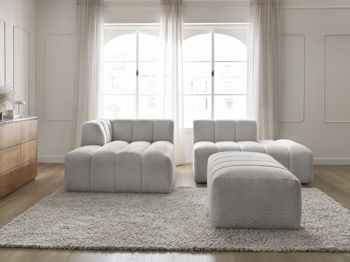 Bobochic Annecy Ecksofa mit Pouf Bouclé-Stoff Hellgrau Ecke links