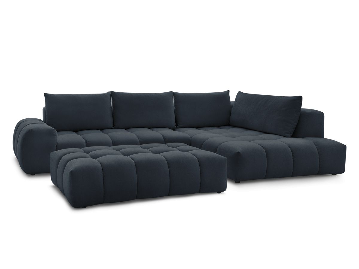 Bobochic Everest Ecksofa mit Schlaffunktion und Pouf, 4 Kissen Strukturstoff Dunkelblau Ecke rechts