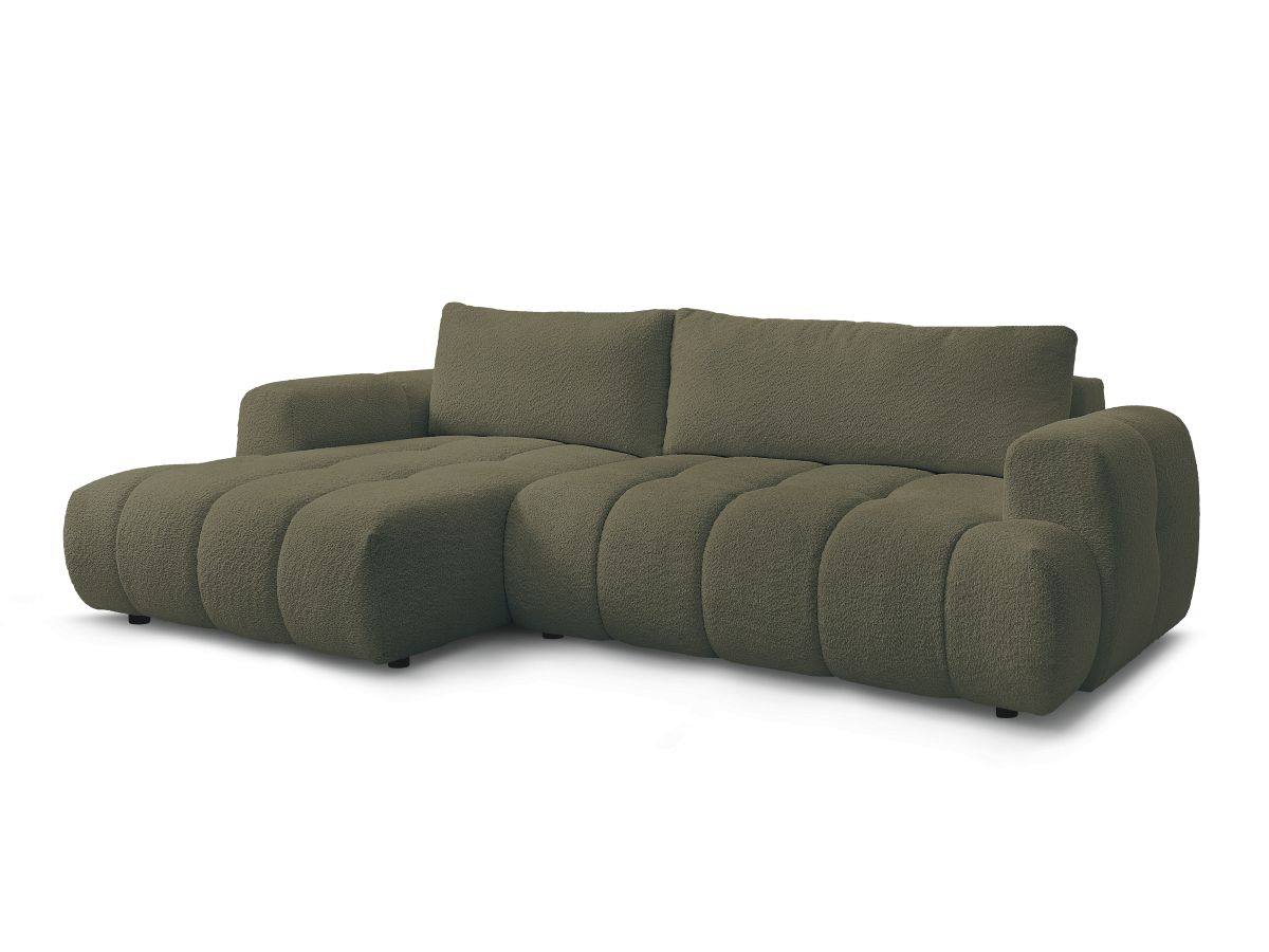 Bobochic Fuji Ecksofa mit Schlaffunktion und Bettkasten 292 × 160 cm Bouclé-Stoff Grün Ecke links
