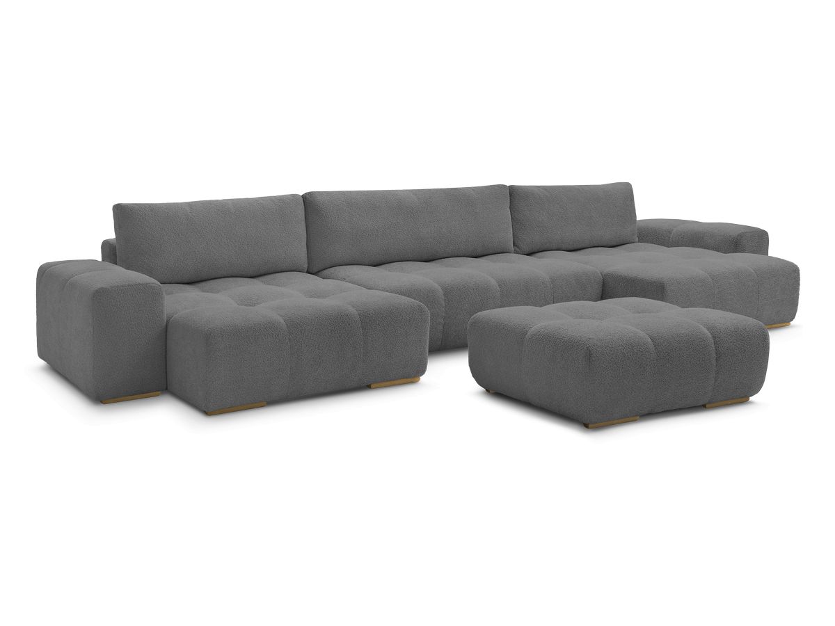 Bobochic Anakin Wohnlandschaft mit Pouf, 3 Kissen Bouclé-Stoff Dunkelgrau