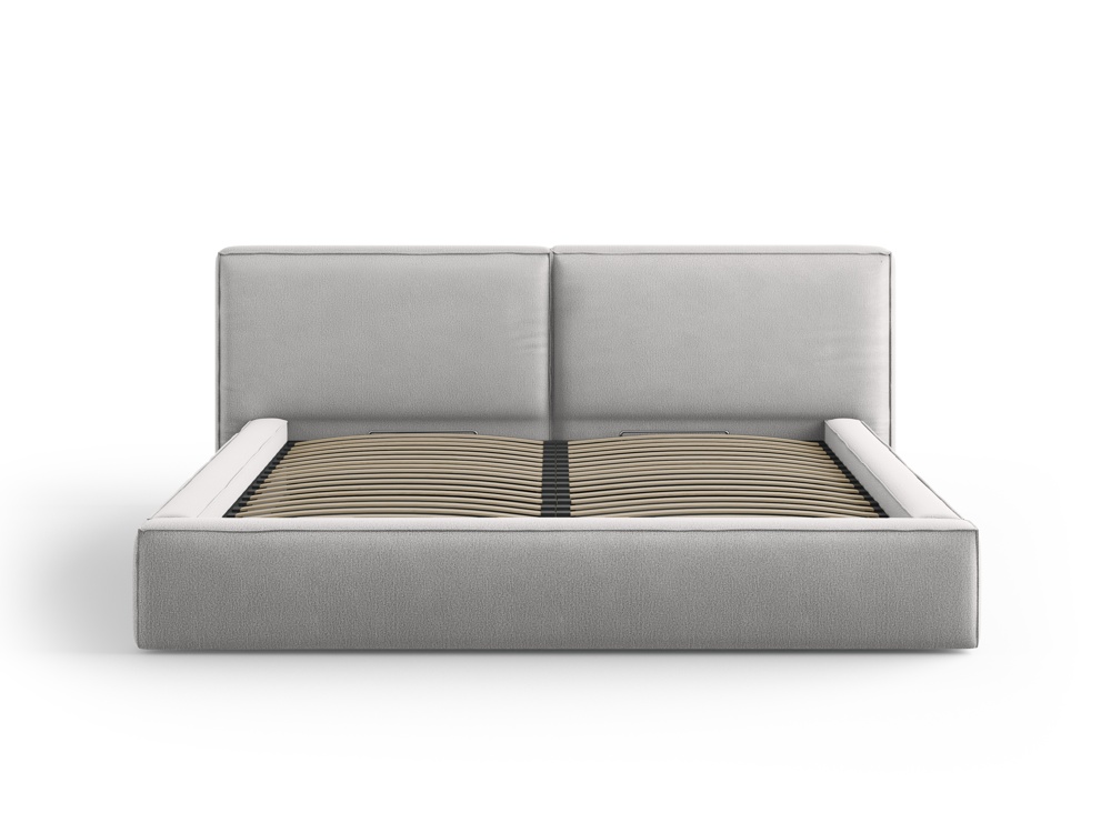 Cosmopolitan Design Stauraumbett mit doppeltem Kopfteil Arendal 200x200 Strukturierter Stoff Megan Hellgrau