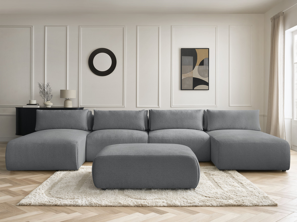 Bobochic Jana Wohnlandschaft mit großem Pouf Melange-Stoff Dunkelgrau