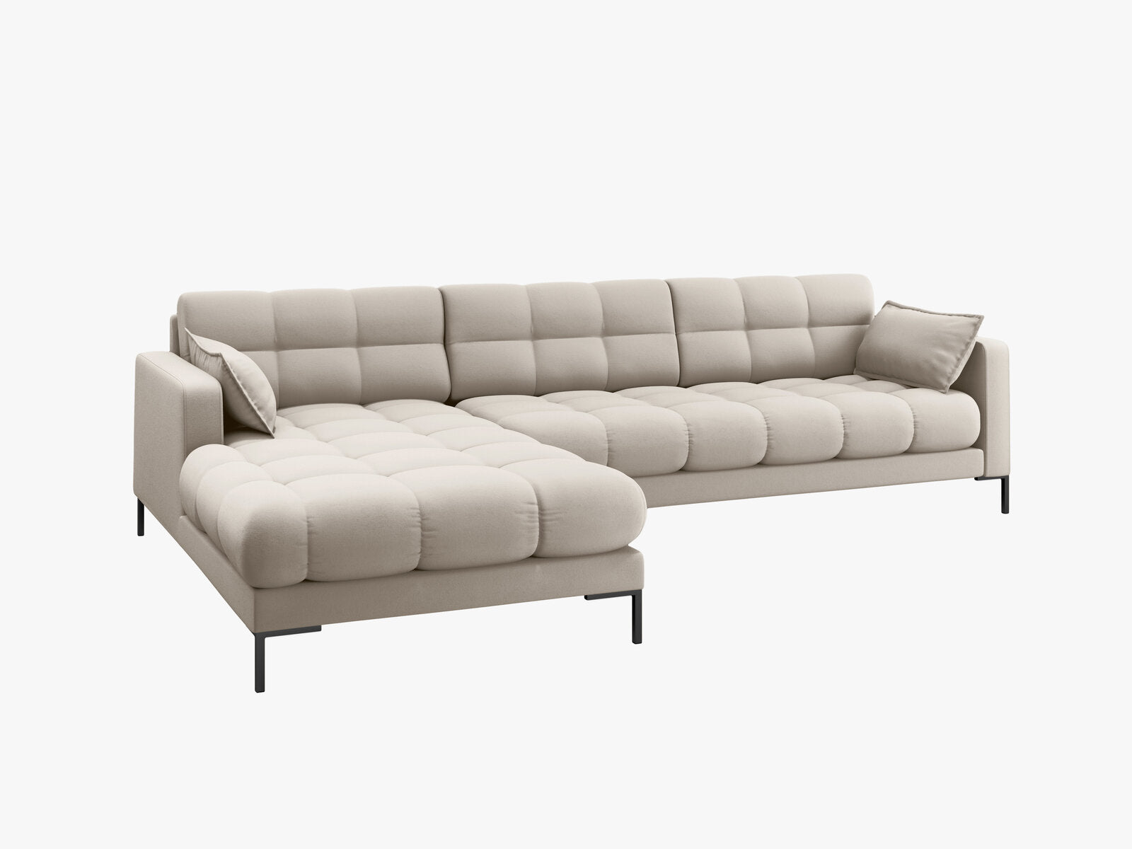 Micadoni Ecksofa Mamaia 5-Sitzer Links Strukturierter Stoff Neve Beige schwarze Beine