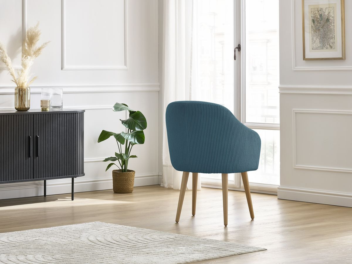 Bobochic Sophie Esszimmerstuhl 2er-Set mit skandinavischen Holzbeinen Cordsamt Dunkelblau