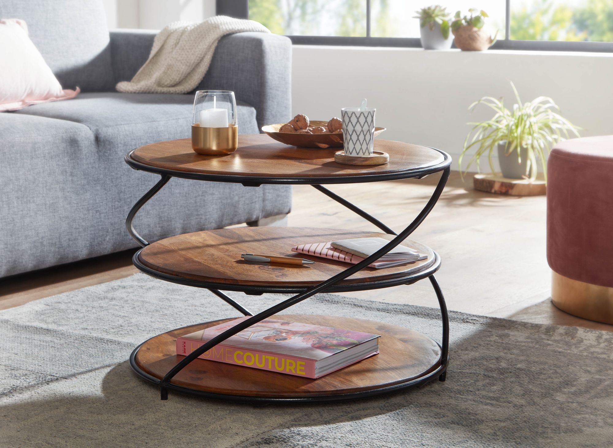Couchtisch Reykjahlid Sheesham Massivholz Ø 58 cm