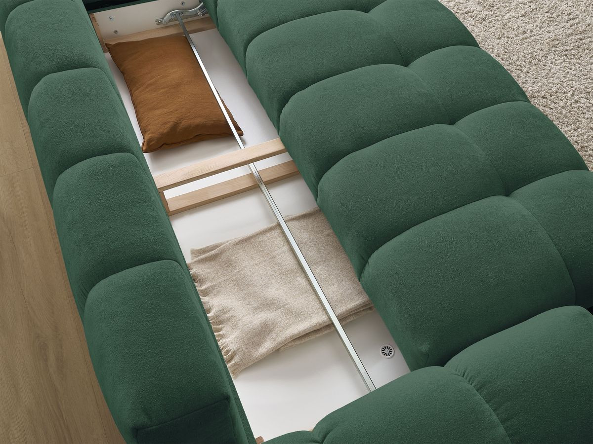 Bobochic Everest Schlafsofa 3-Sitzer mit Bettkasten und Pouf, 5 Kissen Strukturstoff Grün