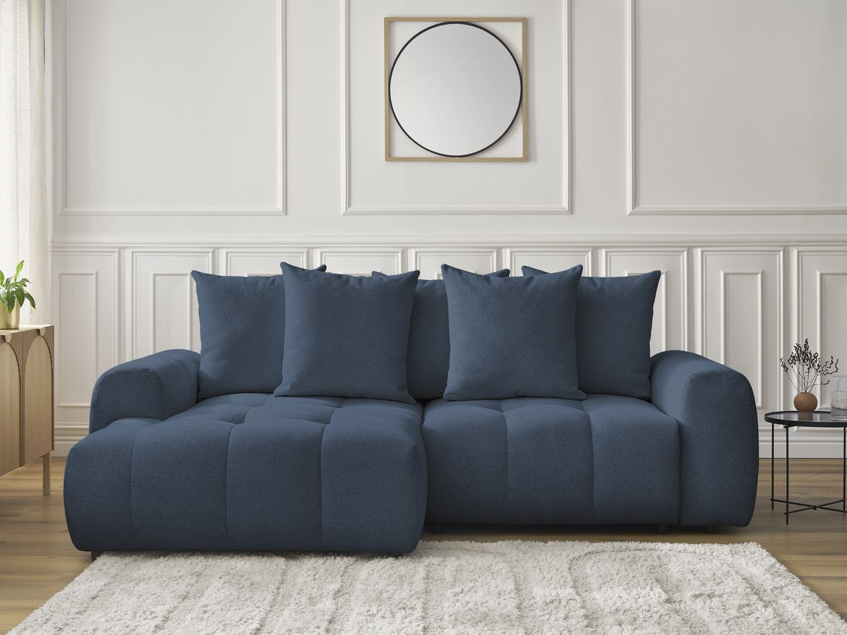 Bobochic Roxelane Ecksofa mit Schlaffunktion und Bettkasten 258 × 150 cm Melange-Stoff Dunkelblau Ecke links
