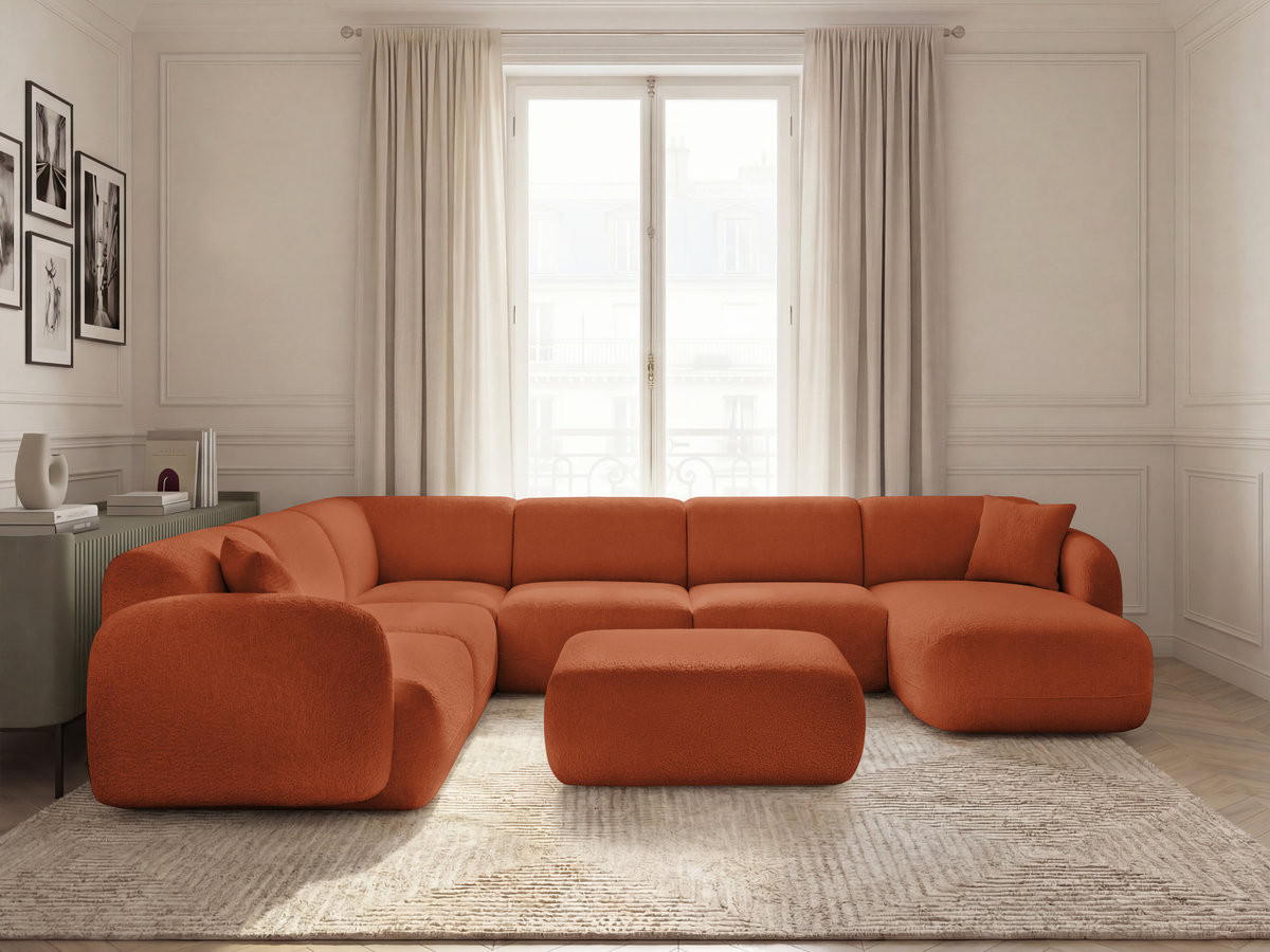 Bobochic Anda Wohnlandschaft mit Pouf 373 × 289 cm Chenille Orange Ecke links