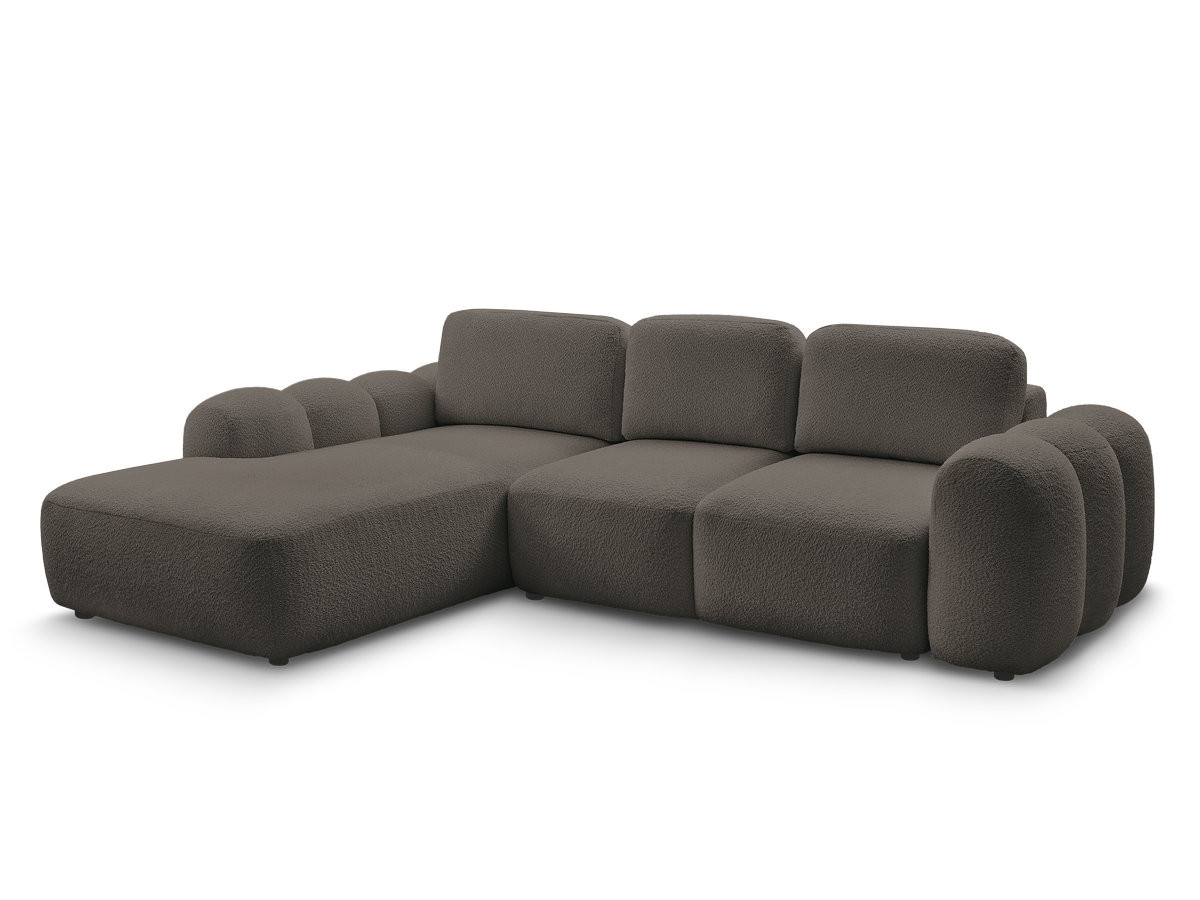 Bobochic Montaigne Ecksofa mit Schlaffunktion und Bettkasten 288 × 196 cm Bouclé-Stoff Braun Ecke links