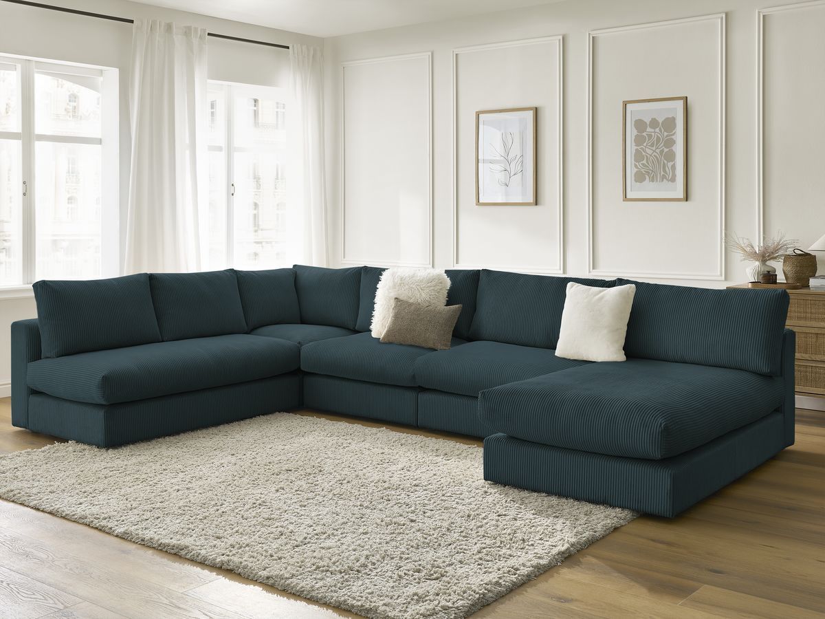Bobochic Paris Ecksofa Cordsamt Dunkelblau