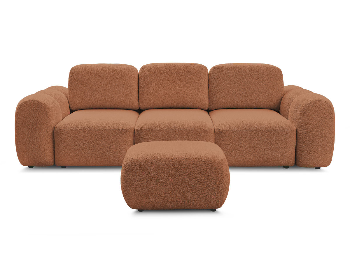 Bobochic Montaigne Schlafsofa 3-Sitzer mit Bettkasten und Pouf Bouclé-Stoff Orange