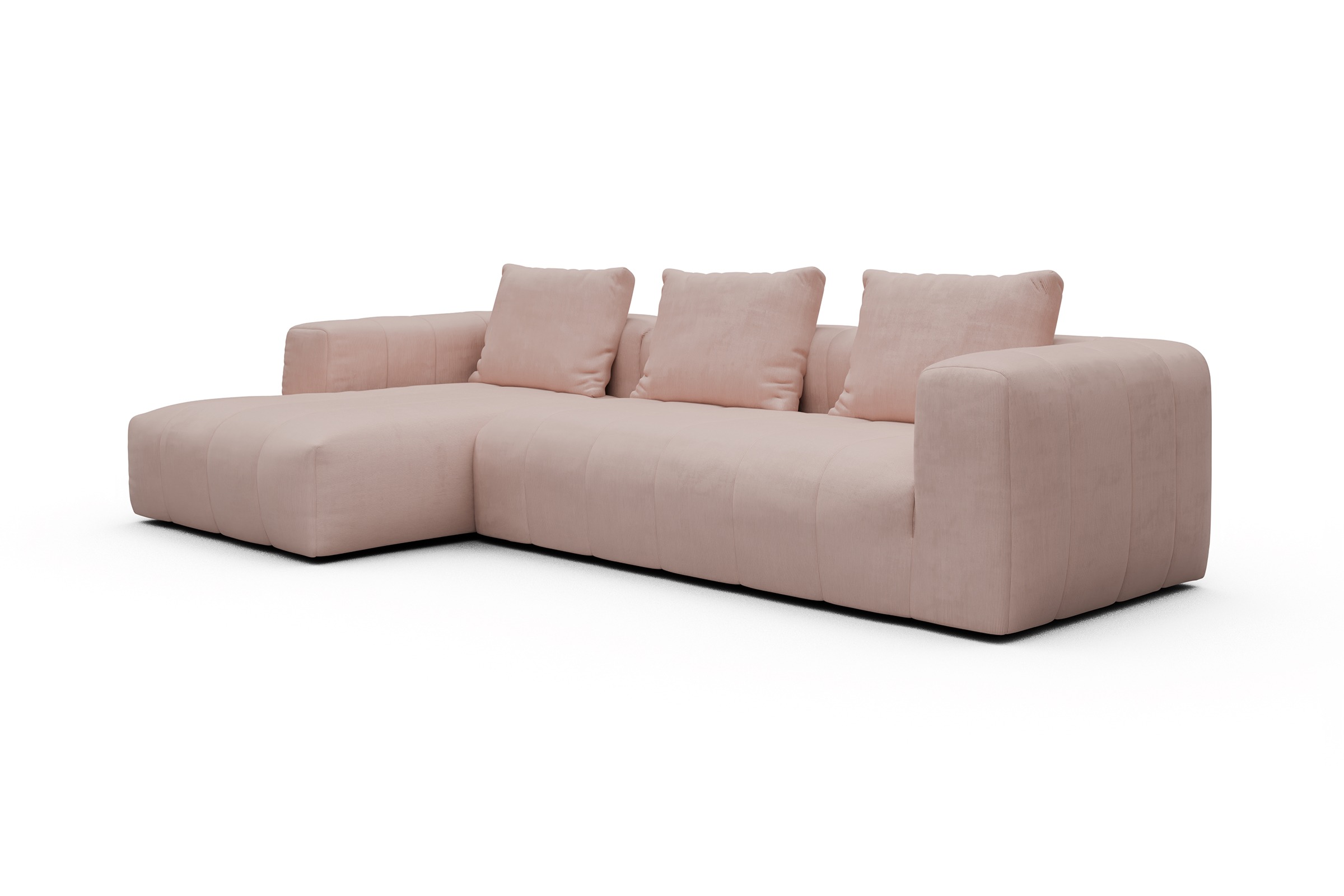 Ecksofa Hugo 2,5-Sitzer Armlehne rechts mit Chaiselongue Cordufine-Blush