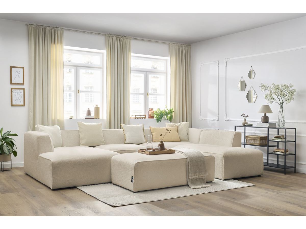 Bobochic Megeve Wohnlandschaft mit Pouf Bouclé-Stoff Beige Ecke links