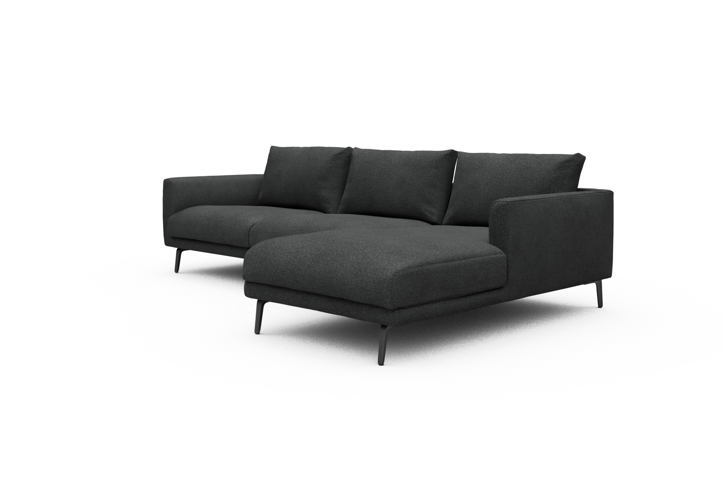 Ecksofa Karl Chaiselongue rechts mit 2,5-Sitzer Boucle-Charcoal