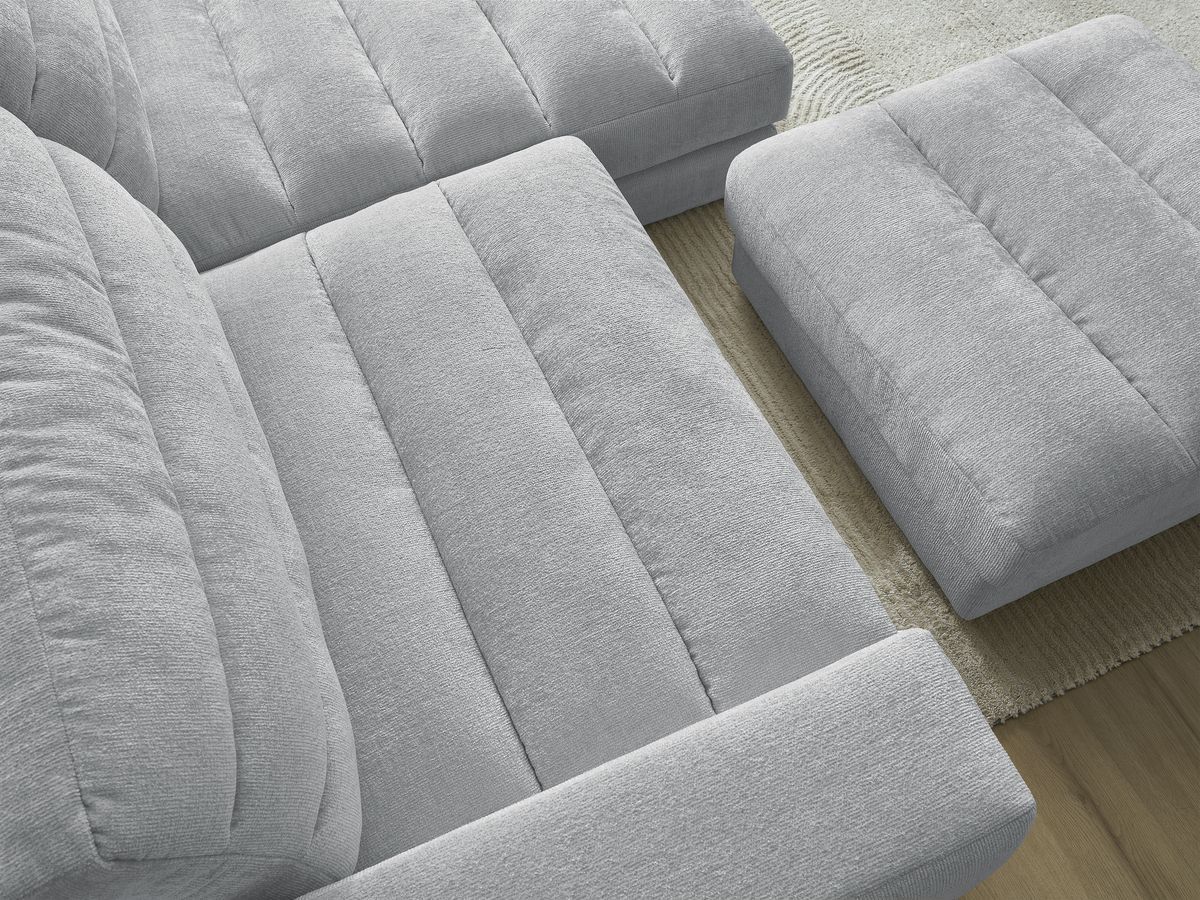 Bobochic Sierra Ecksofa mit Pouf Strukturstoff Hellgrau Ecke rechts