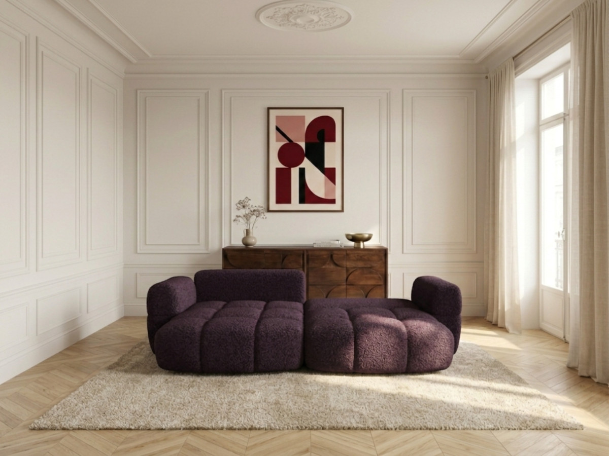 Bobochic Madison Ecksofa mit Schlaffunktion und Bettkasten Stoff Violett
