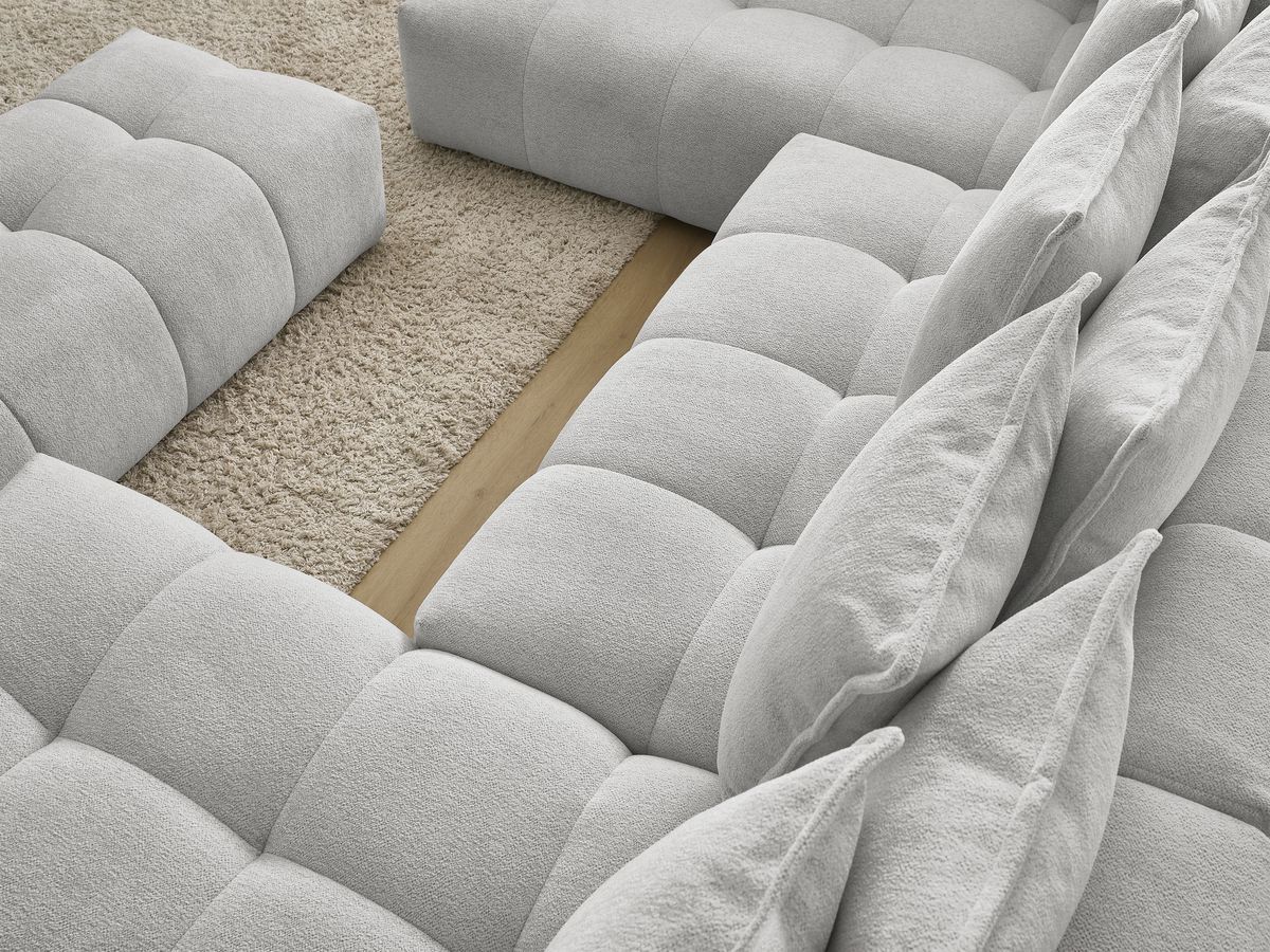 Bobochic Everest Wohnlandschaft mit Pouf, 14 Kissen Melange-Stoff Hellgrau Ecke rechts