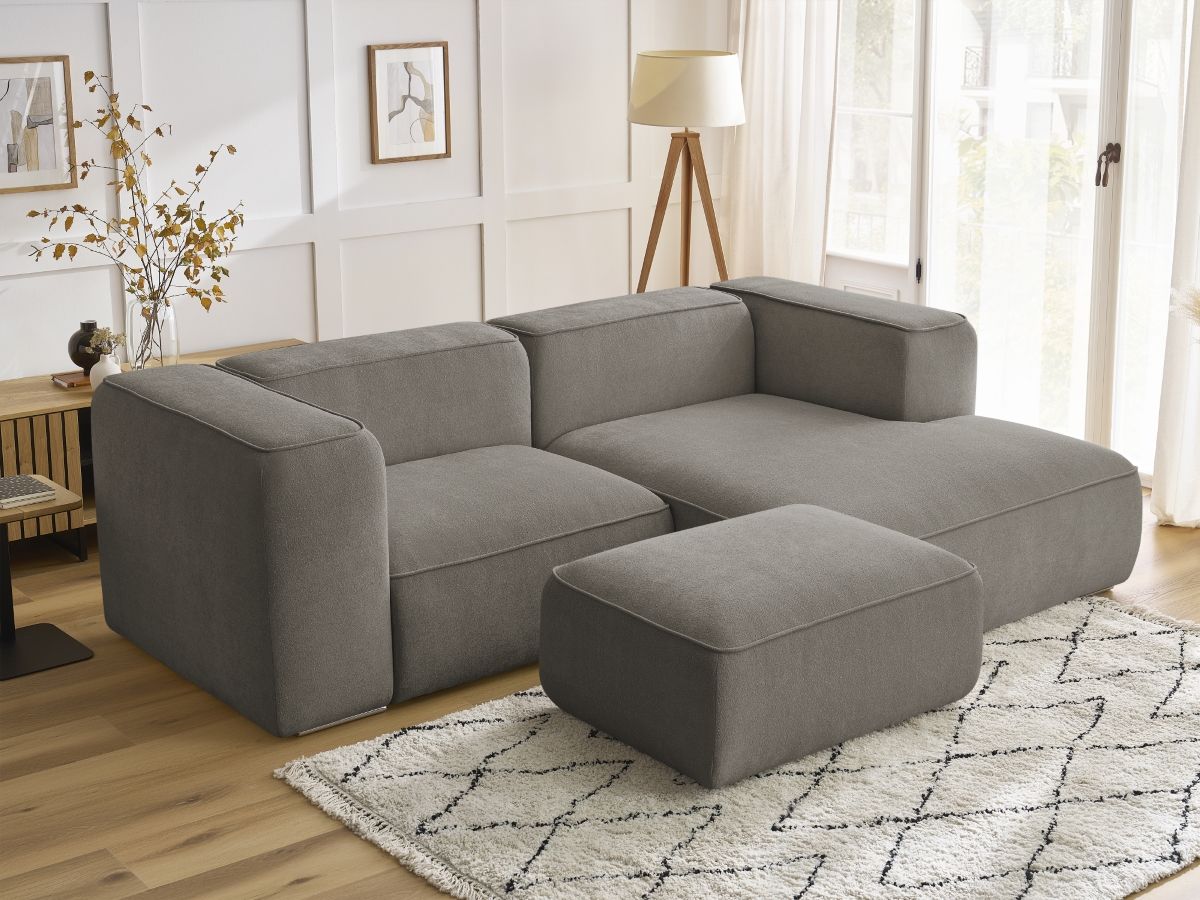Bobochic Zephyr Ecksofa mit Pouf 260 × 165 cm Strukturstoff Taupe Ecke rechts