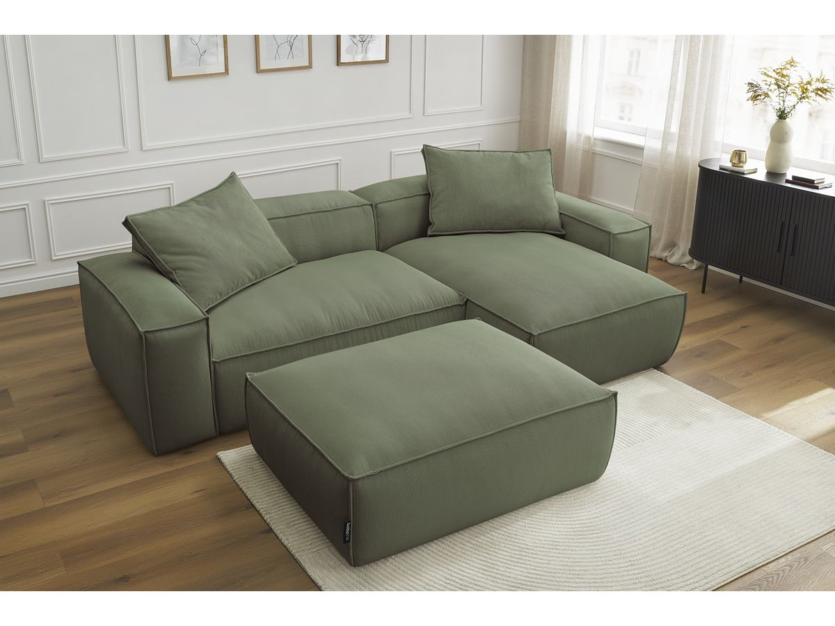 Bobochic Boheme Ecksofa mit Pouf Cordsamt Grün
