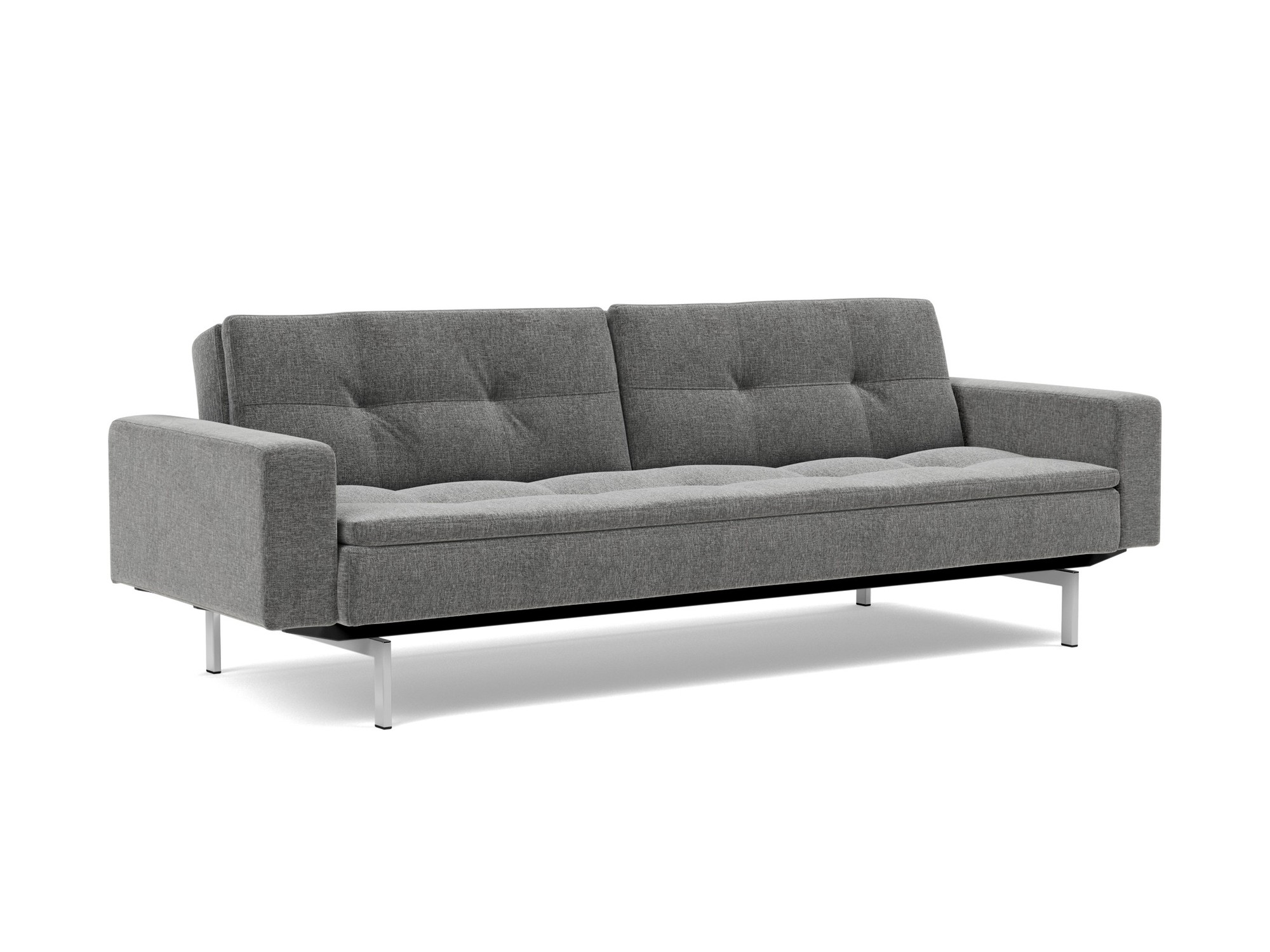 Schlafsofa Dublexo mit Armlehnen Strukturierter Stoff Twist 563-Charcoal Beine Chrom