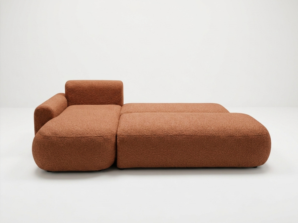 Bobochic Tango Ecksofa mit Schlaffunktion und Bettkasten Bouclé-Stoff Orange Ecke links