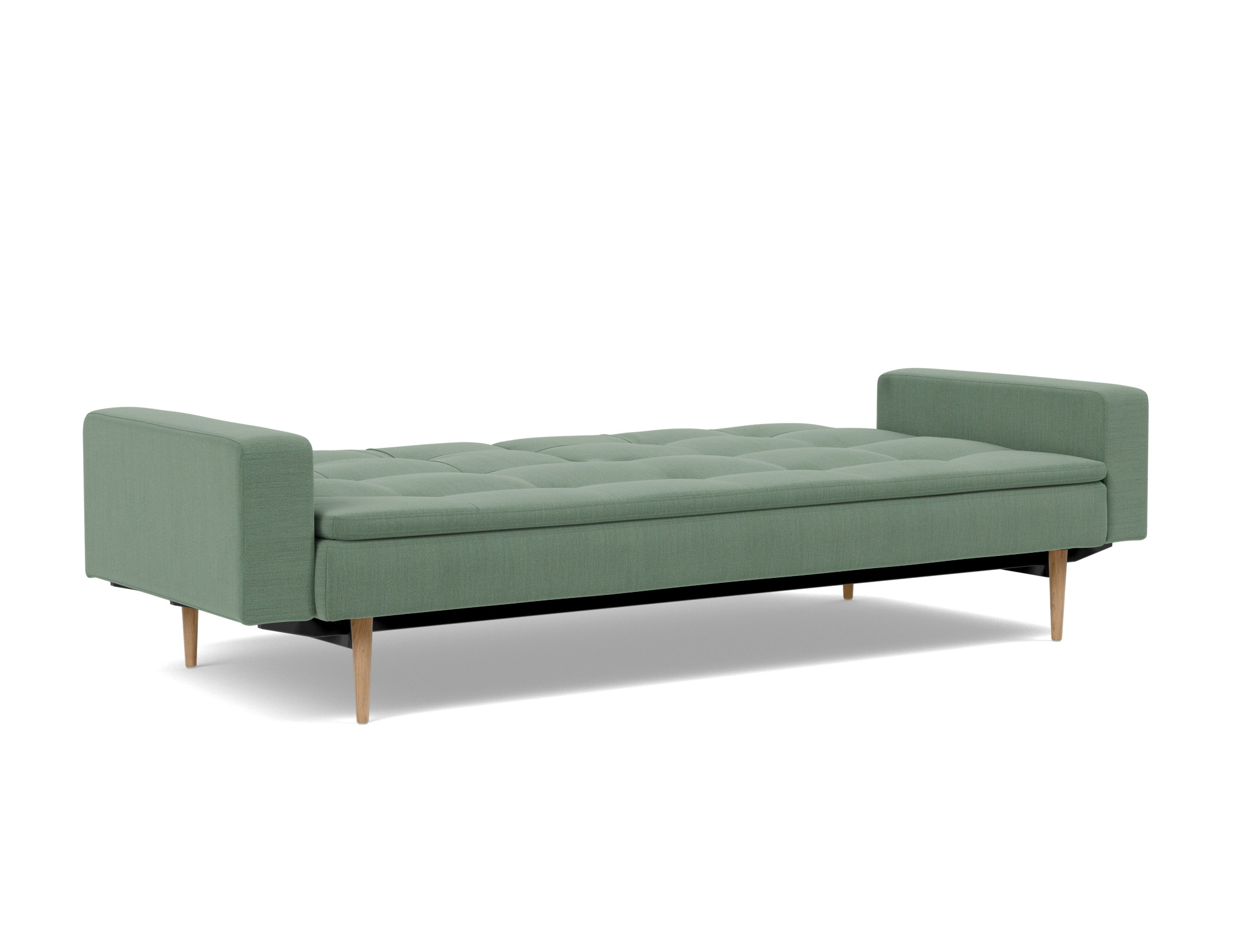 Schlafsofa Dublexo mit Armlehnen Flachgewebe Elegance 518-Green Beine Styletto Eiche hell