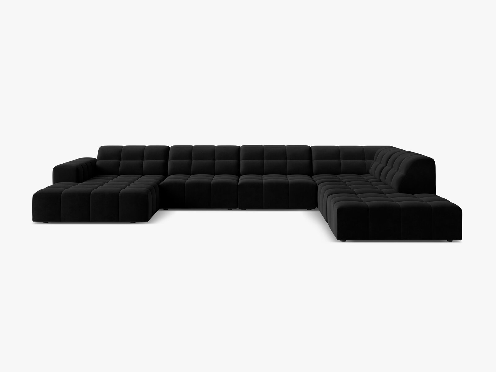Micadoni Panorama Ecksofa Jennifer 7-Sitzer Rechts Samt Bluvel Schwarz