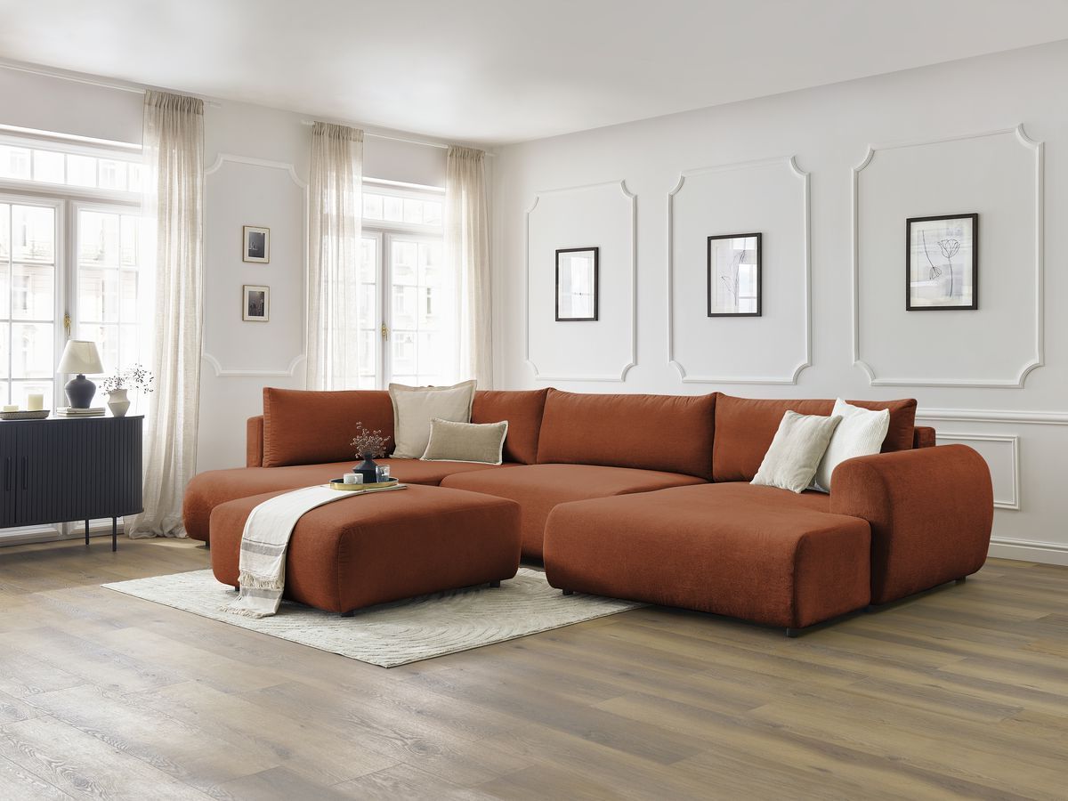 Bobochic Lucien Wohnlandschaft mit Pouf Stoff Orange Ecke rechts