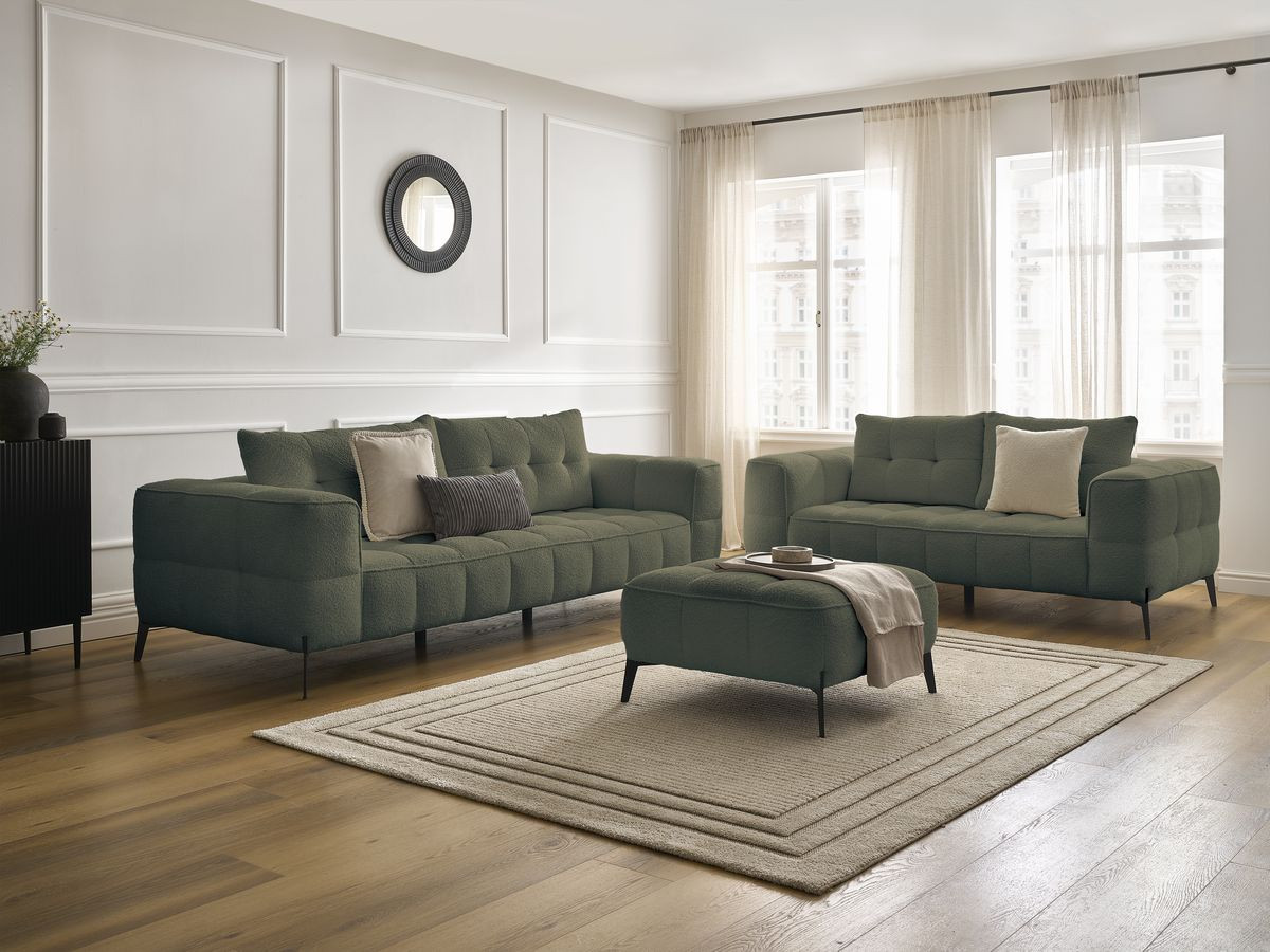 Bobochic Anis Sofa 5-Sitzer mit Pouf Bouclé-Stoff Grün