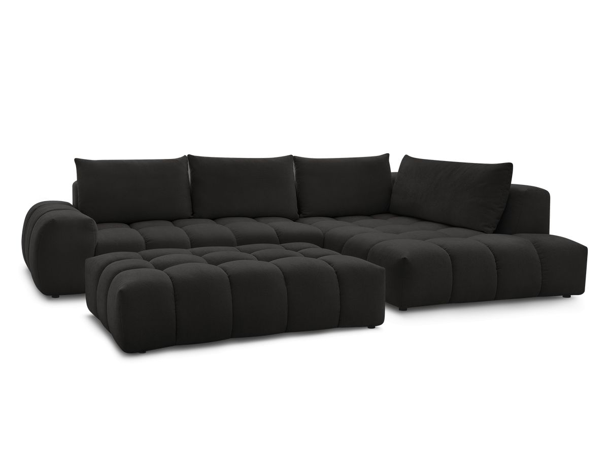 Bobochic Everest Ecksofa mit Schlaffunktion und Pouf, 4 Kissen Strukturstoff Schwarz Ecke rechts