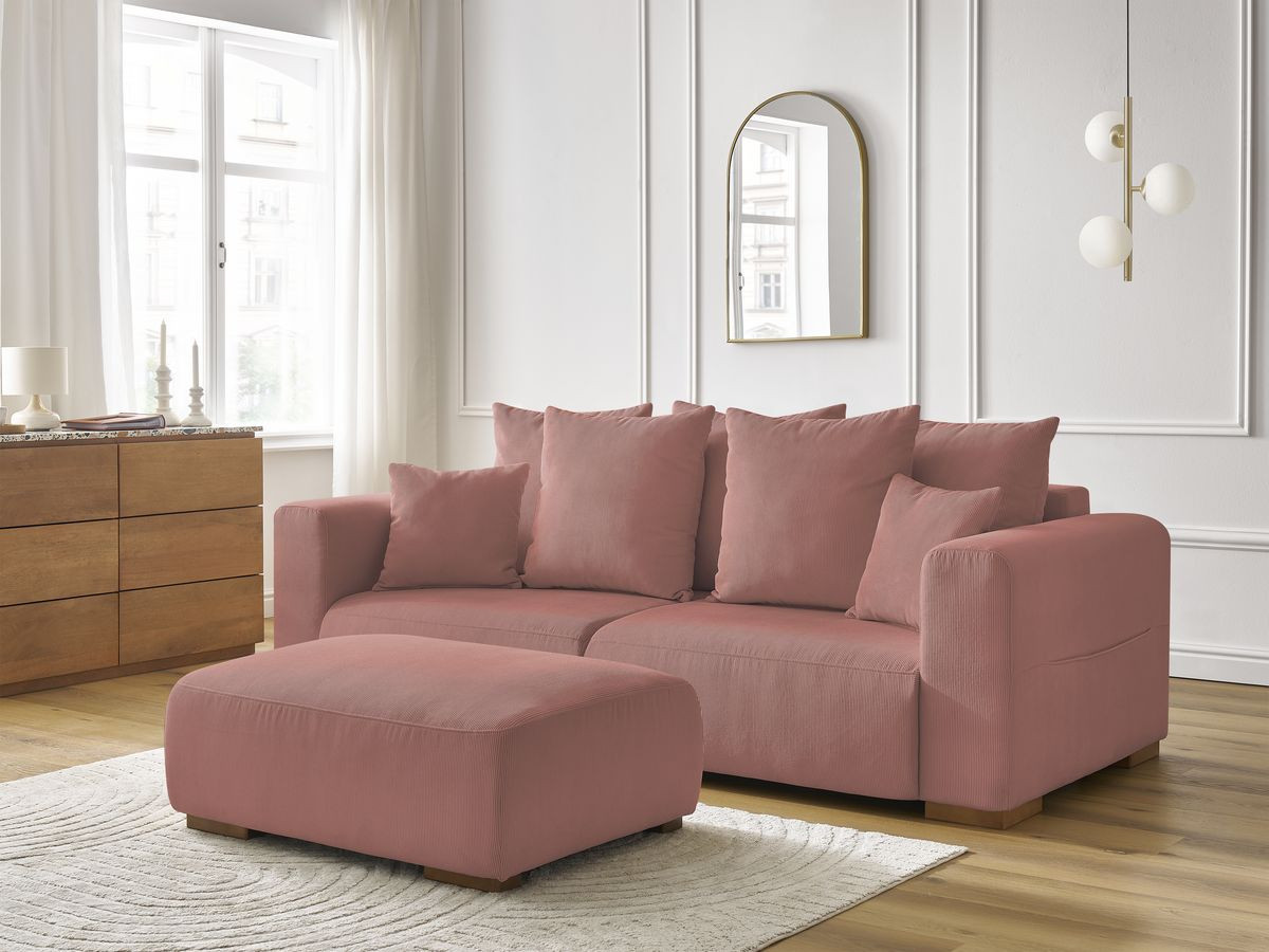 Bobochic Sidonie Sofa 4-Sitzer mit Pouf Cordsamt Rosa