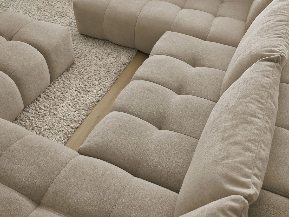 Bobochic Everest Wohnlandschaft mit Pouf, 6 Kissen Strukturstoff Taupe Ecke rechts