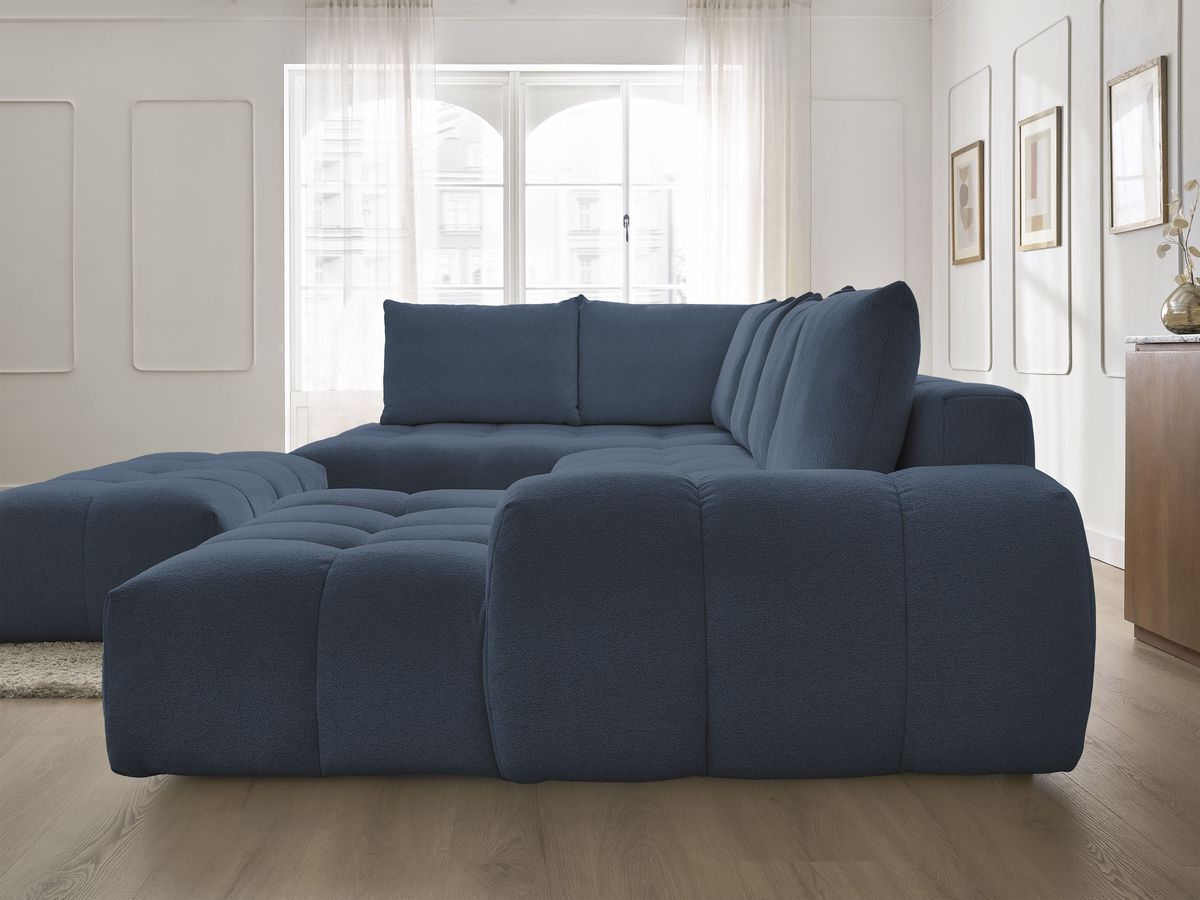 Bobochic Everest Wohnlandschaft mit Pouf, 6 Kissen Melange-Stoff Dunkelblau Ecke rechts