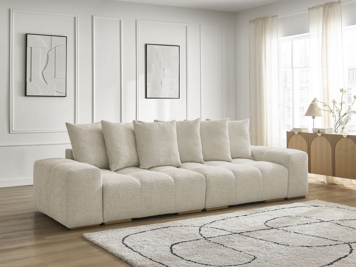 Bobochic Anakin Sofa 3-Sitzer, 6 Kissen Bouclé-Stoff Beige