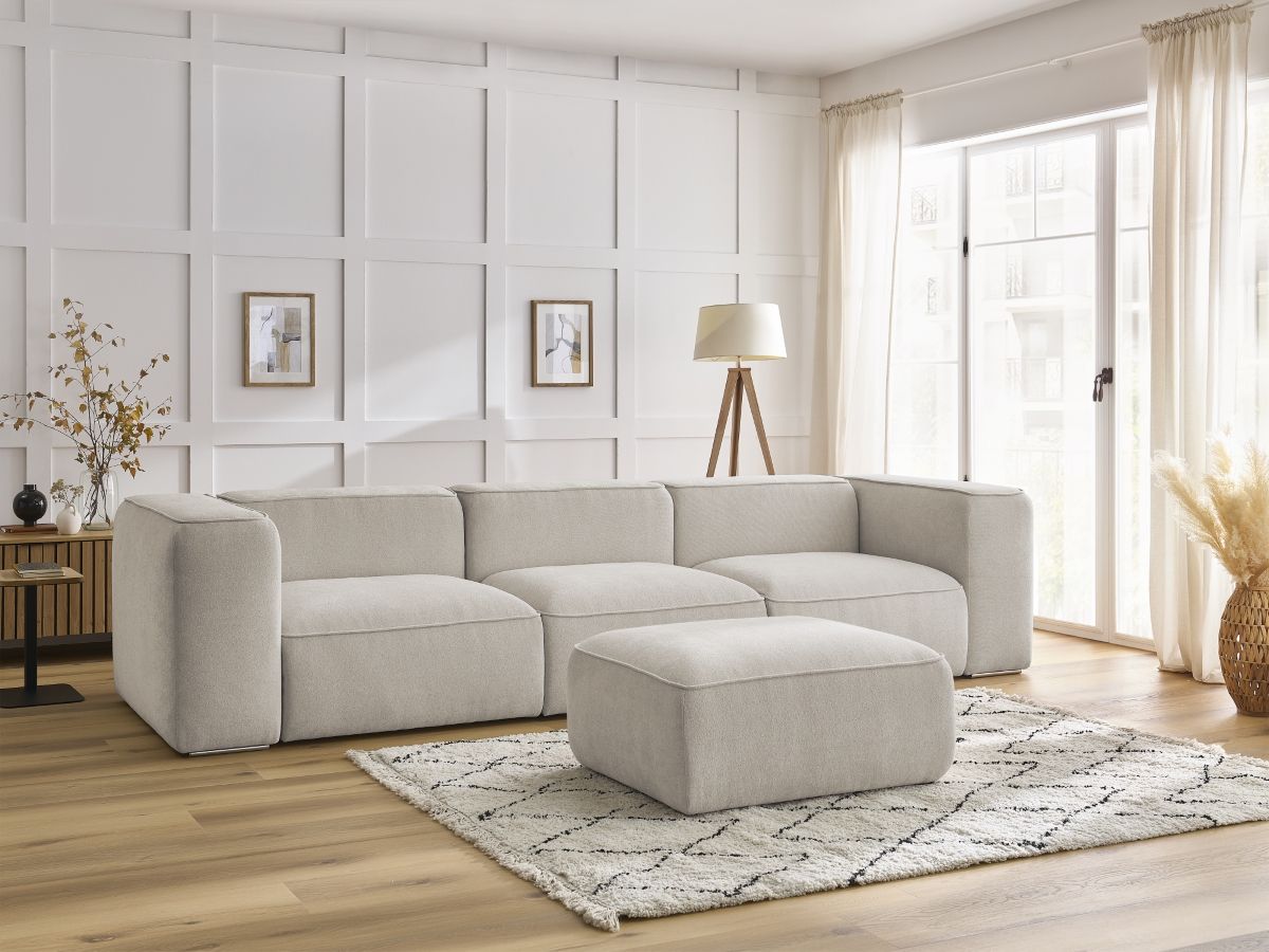 Bobochic Zephyr Sofa 4-Sitzer mit Pouf Strukturstoff Beige