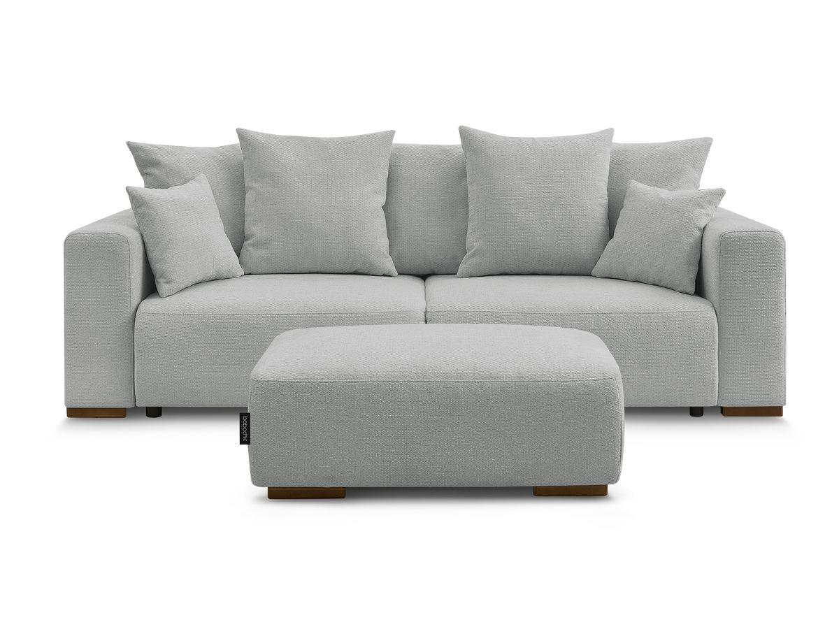 Bobochic Sidonie Schlafsofa 4-Sitzer mit Bettkasten und Pouf Melange-Stoff Hellgrau