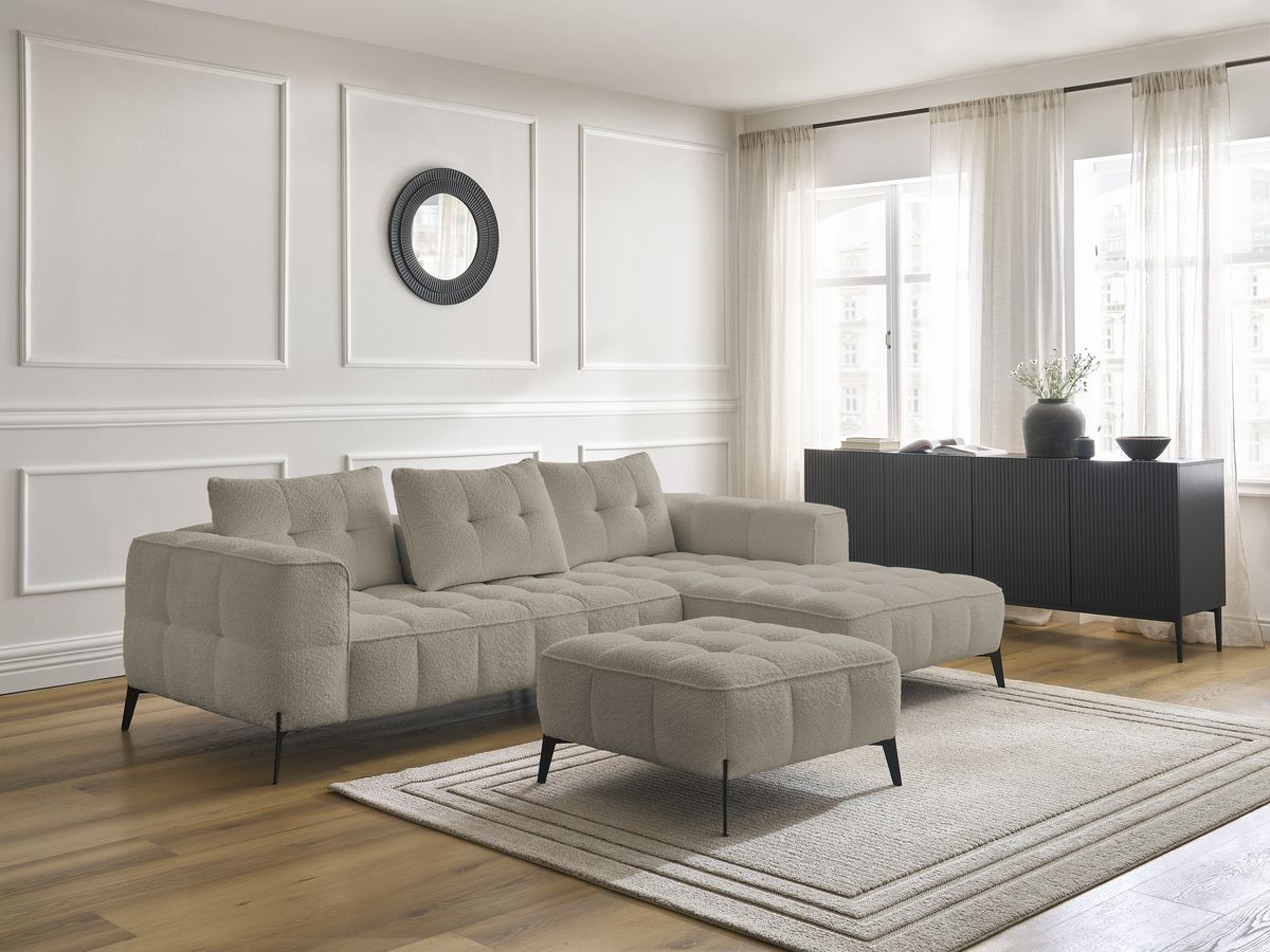 Bobochic Anis Ecksofa mit Pouf Bouclé-Stoff Taupe Ecke rechts