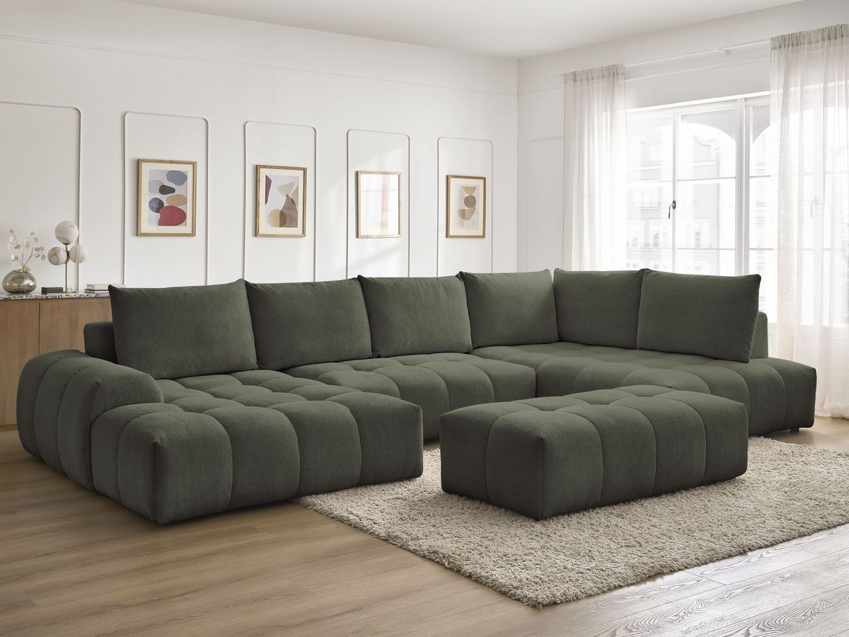 Bobochic Everest Wohnlandschaft mit Pouf, 6 Kissen Melange-Stoff Grün Ecke links
