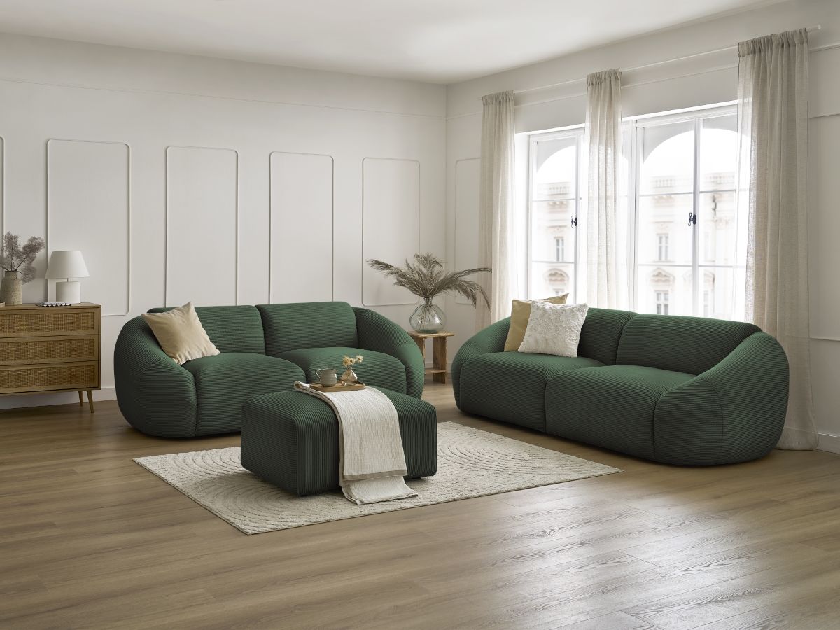 Bobochic Tina Sofa 6-Sitzer mit Pouf Cordsamt Grün