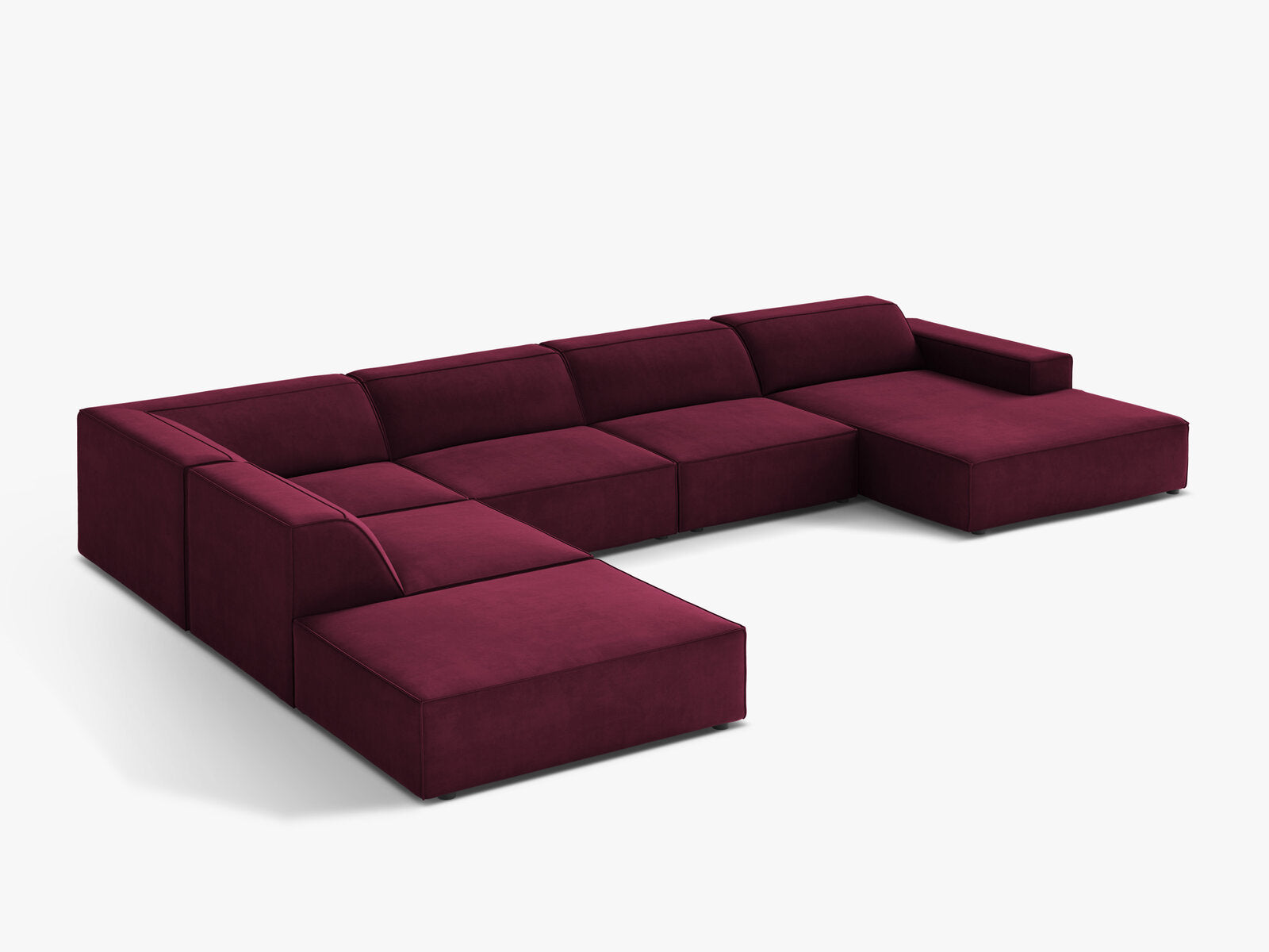 Micadoni Panorama-Ecksofa Jodie 7-Sitzer Links Samt Venus Burgunder