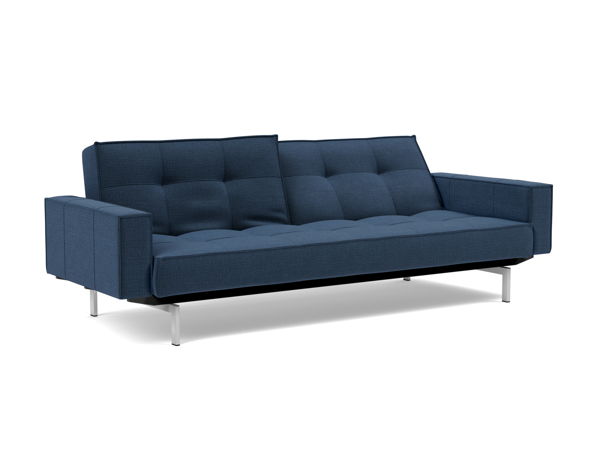 Schlafsofa Splitback mit Armlehnen Chenille Esina 414-Indigo-Blue Beine Chrom